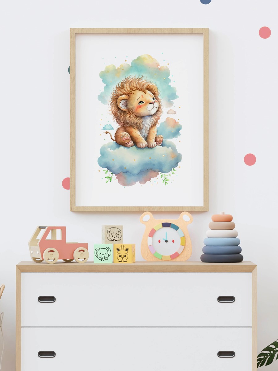 Bebek Aslan Çocuk Odası Duvar Poster, Bebek Odası, Dekoratif Poster Çerçevesiz