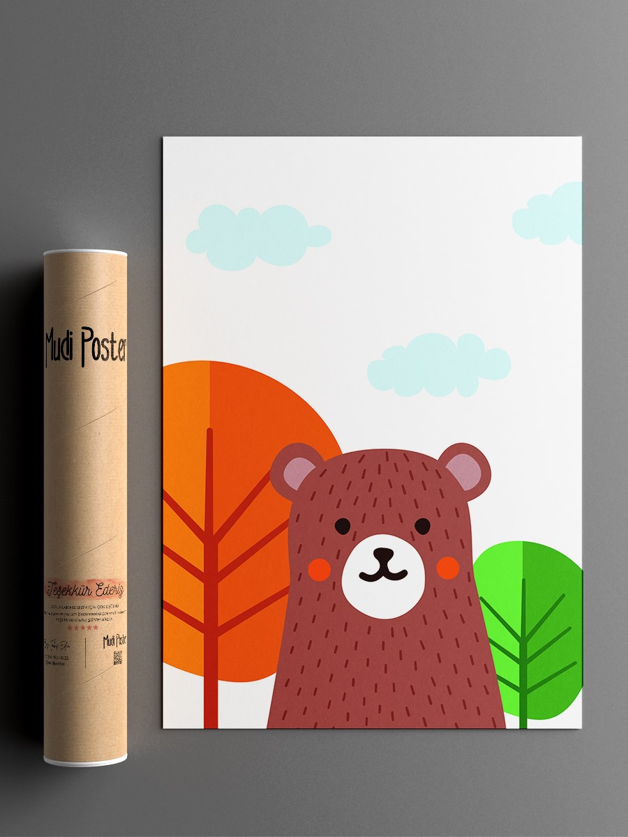 Bebek Ayı Çocuk Odası Duvar Poster, Bebek Odası, Dekoratif Poster Çerçevesiz