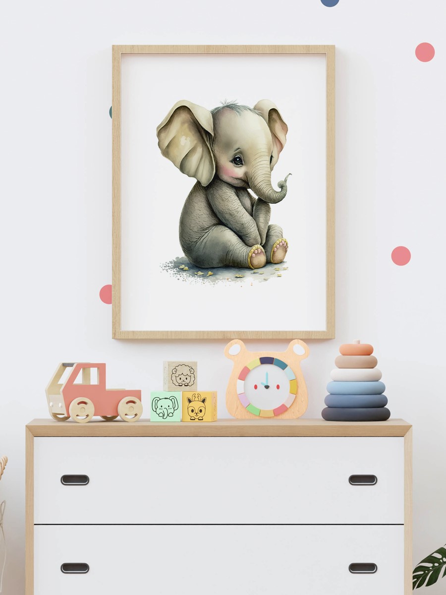 Bebek Fil Çocuk Odası Duvar Poster, Bebek Odası, Dekoratif Poster Çerçevesiz
