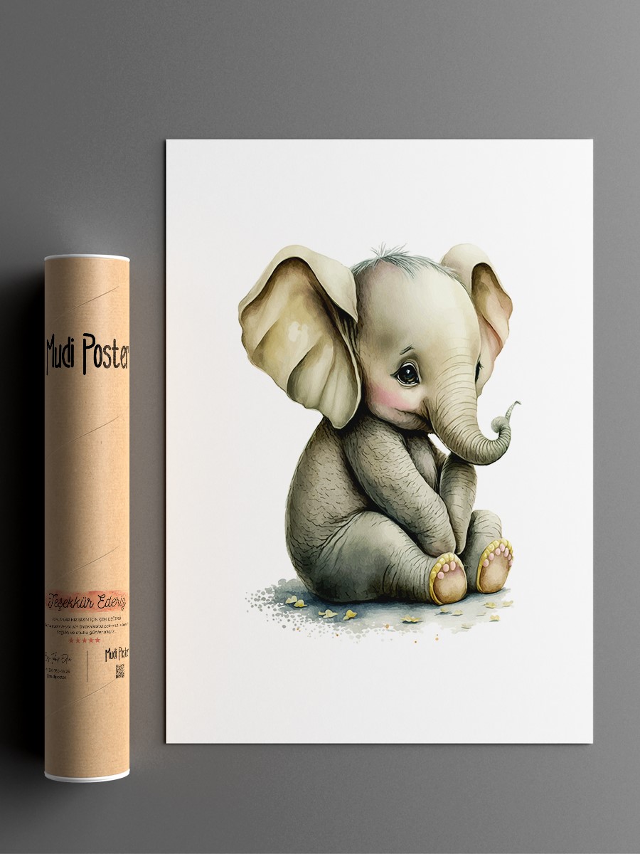 Bebek Fil Çocuk Odası Duvar Poster, Bebek Odası, Dekoratif Poster Çerçevesiz