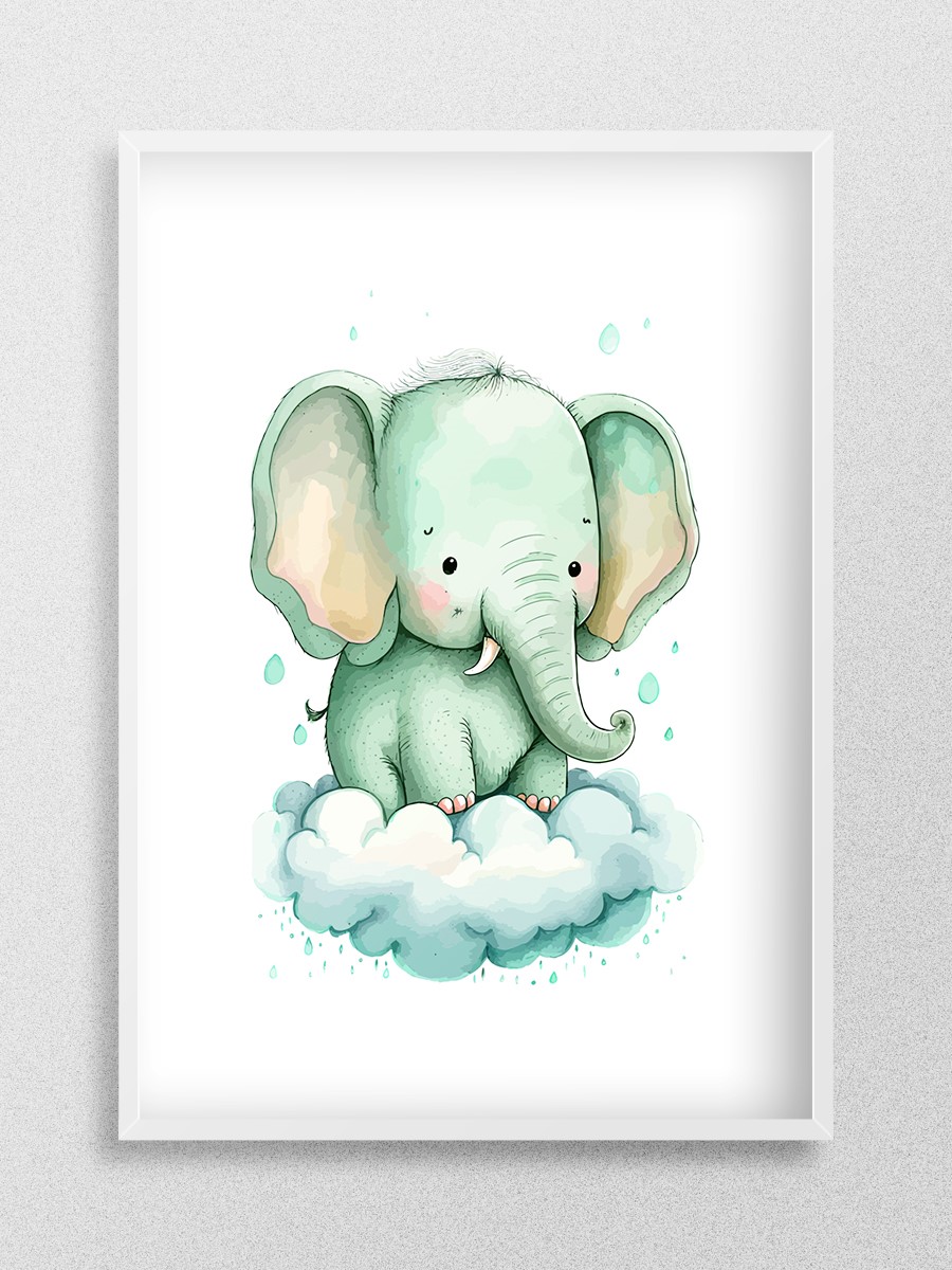 Bebek Fil Çocuk Odası Duvar Poster, Bebek Odası, Dekoratif Poster Çerçevesiz - En İyi Fiyatlarla