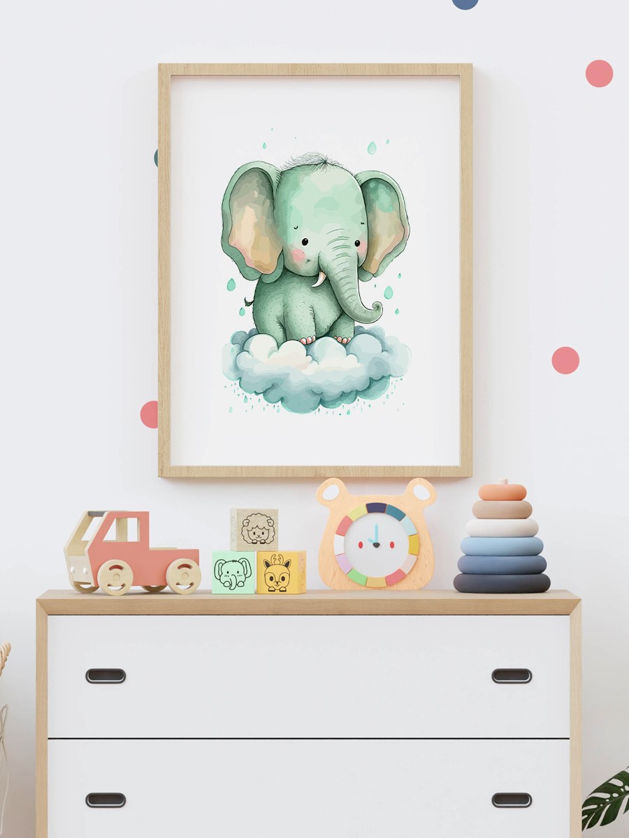 Bebek Fil Çocuk Odası Duvar Poster, Bebek Odası, Dekoratif Poster Çerçevesiz