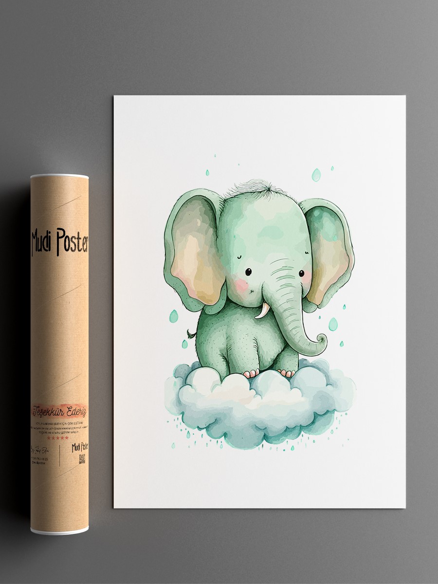Bebek Fil Çocuk Odası Duvar Poster, Bebek Odası, Dekoratif Poster Çerçevesiz