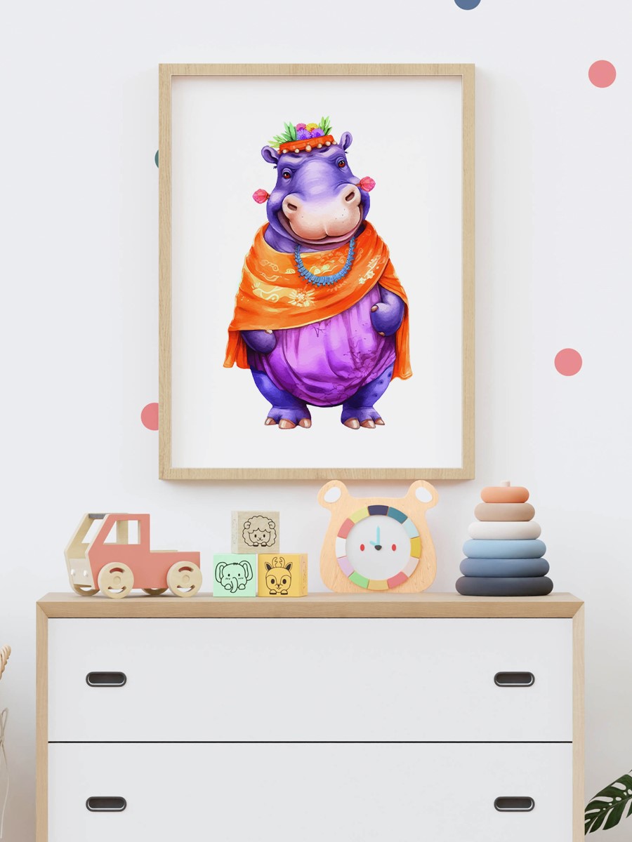 Bebek Hipopotam Çocuk Odası Duvar Poster, Bebek Odası, Dekoratif Poster Çerçevesiz