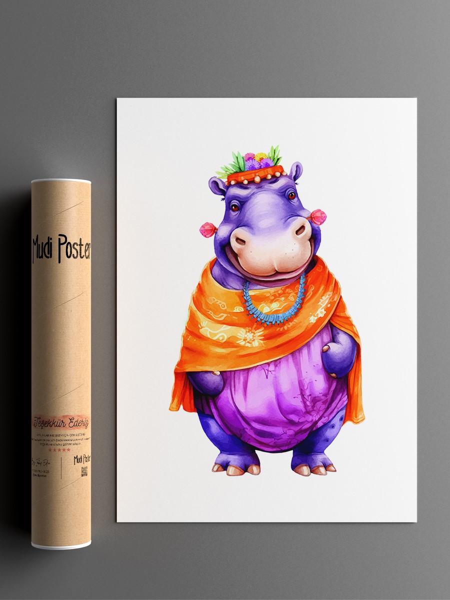 Bebek Hipopotam Çocuk Odası Duvar Poster, Bebek Odası, Dekoratif Poster Çerçevesiz