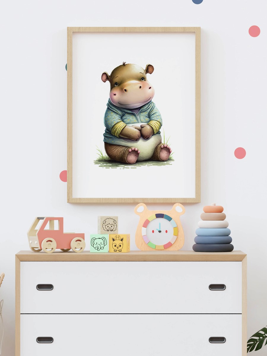 Bebek Su Aygırı Çocuk Odası Duvar Poster, Bebek Odası, Dekoratif Poster Çerçevesiz