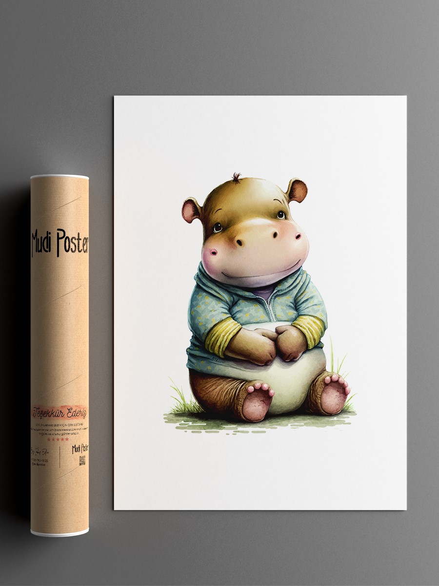 Bebek Su Aygırı Çocuk Odası Duvar Poster, Bebek Odası, Dekoratif Poster Çerçevesiz