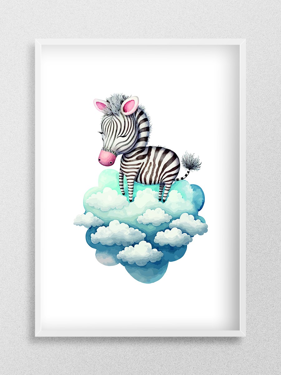 Bebek Zebra Çocuk Odası Duvar Poster, Bebek Odası, Dekoratif Poster Çerçevesiz