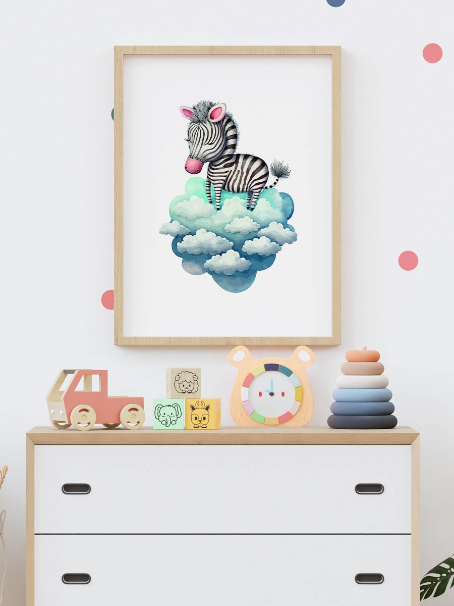 Bebek Zebra Çocuk Odası Duvar Poster, Bebek Odası, Dekoratif Poster Çerçevesiz