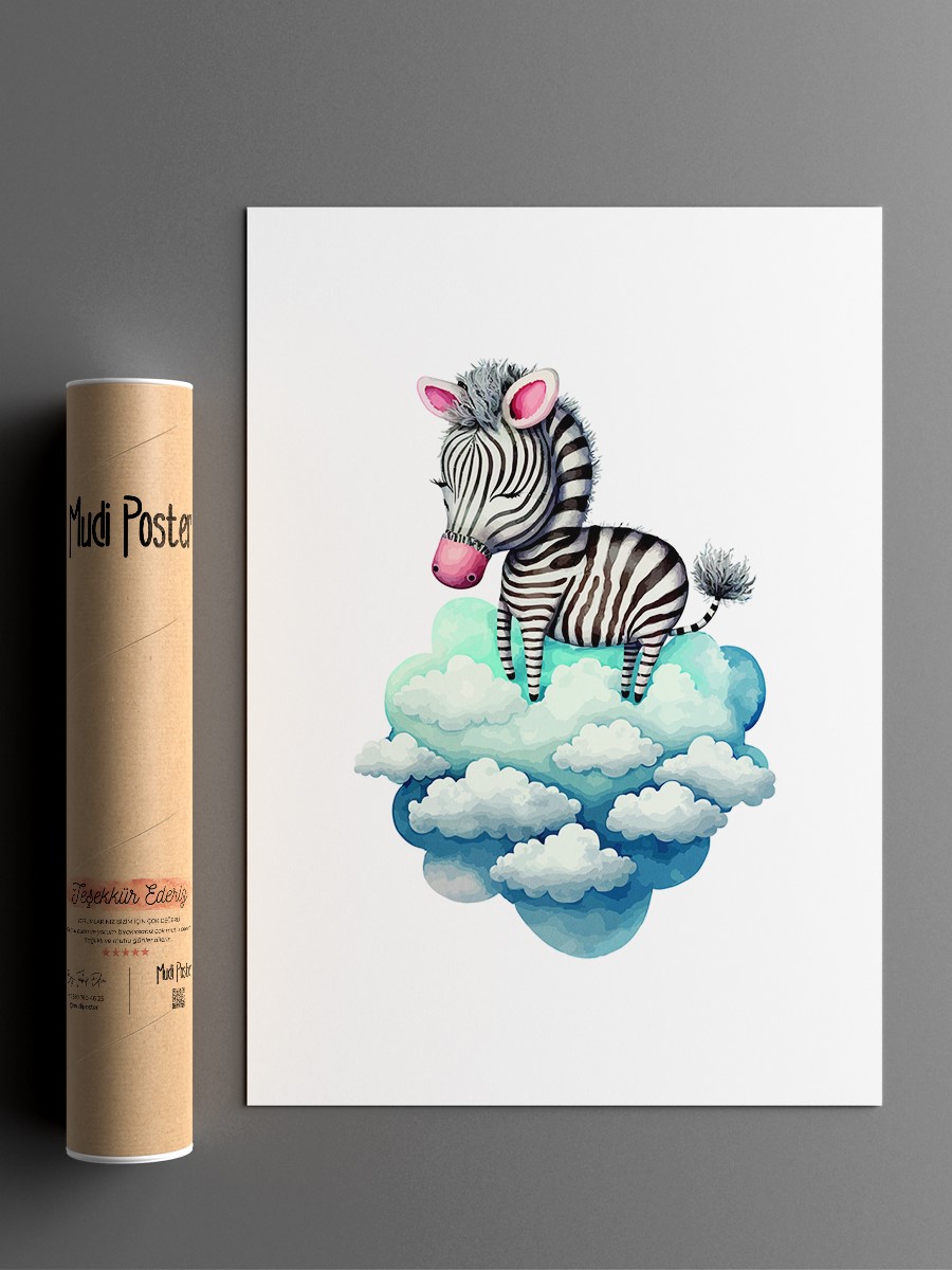 Bebek Zebra Çocuk Odası Duvar Poster, Bebek Odası, Dekoratif Poster Çerçevesiz