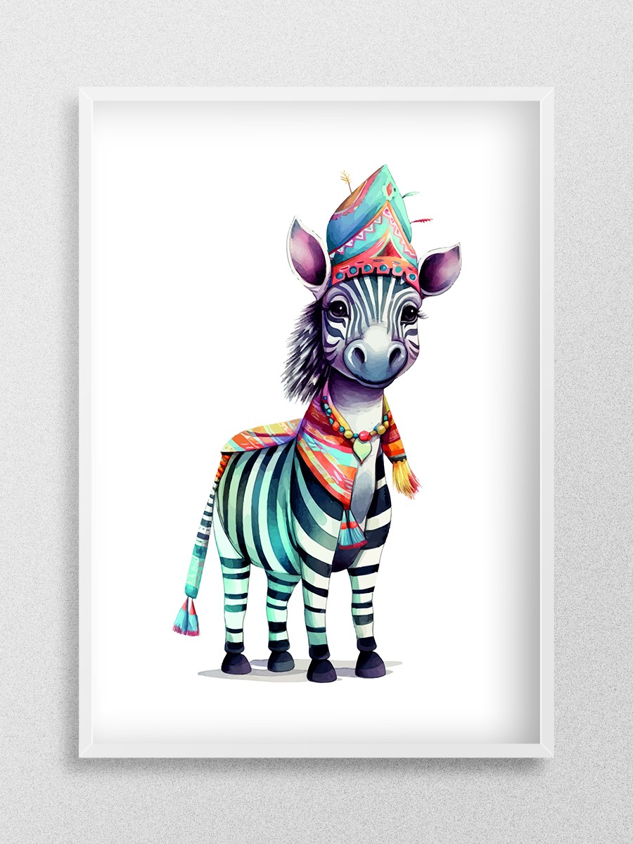 Bebek Zebra Çocuk Odası Duvar Poster, Bebek Odası, Dekoratif Poster Çerçevesiz