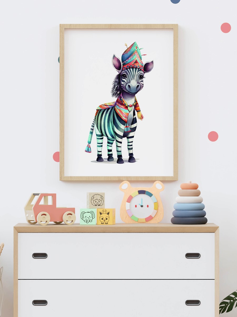 Bebek Zebra Çocuk Odası Duvar Poster, Bebek Odası, Dekoratif Poster Çerçevesiz