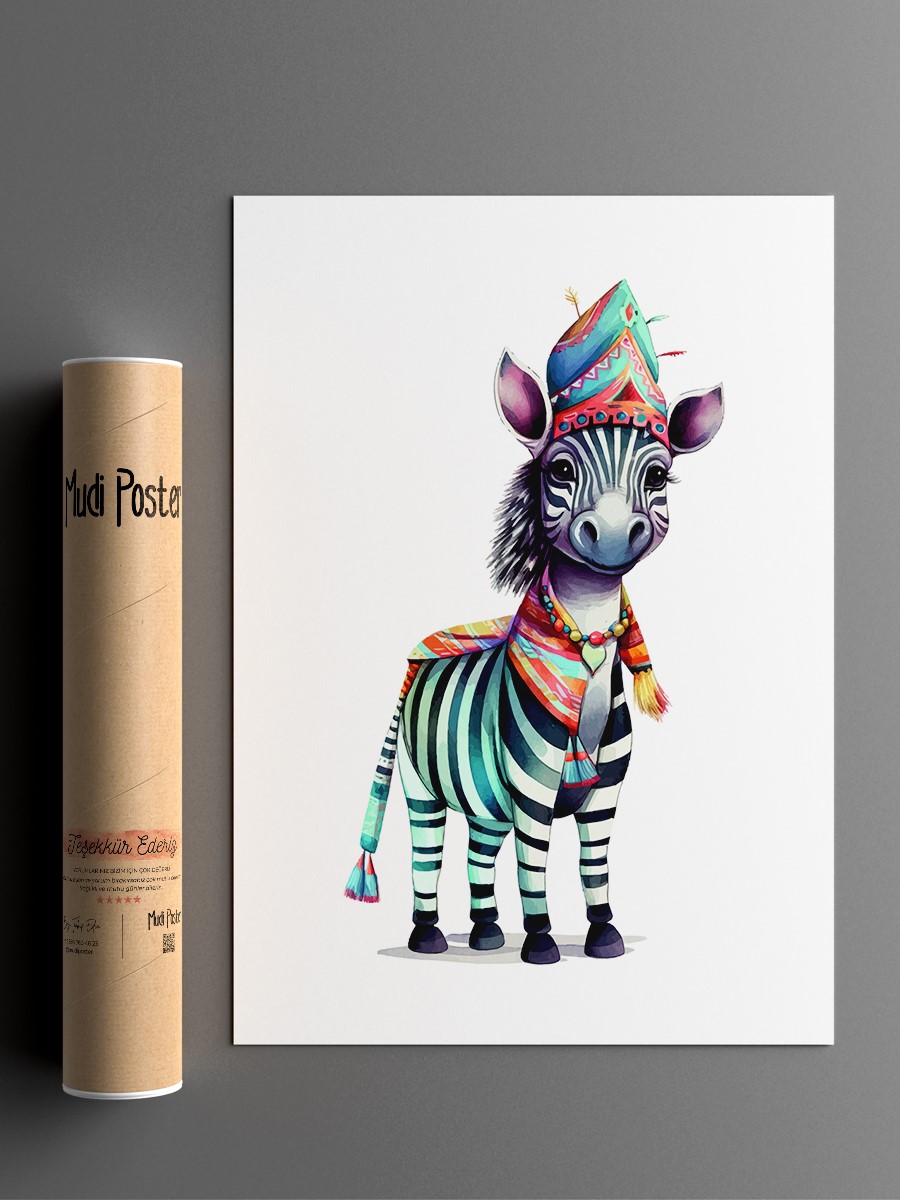 Bebek Zebra Çocuk Odası Duvar Poster, Bebek Odası, Dekoratif Poster Çerçevesiz