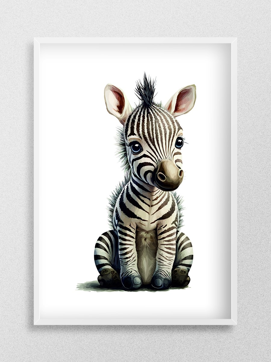 Bebek Zebra Çocuk Odası Duvar Poster, Bebek Odası, Dekoratif Poster Çerçevesiz