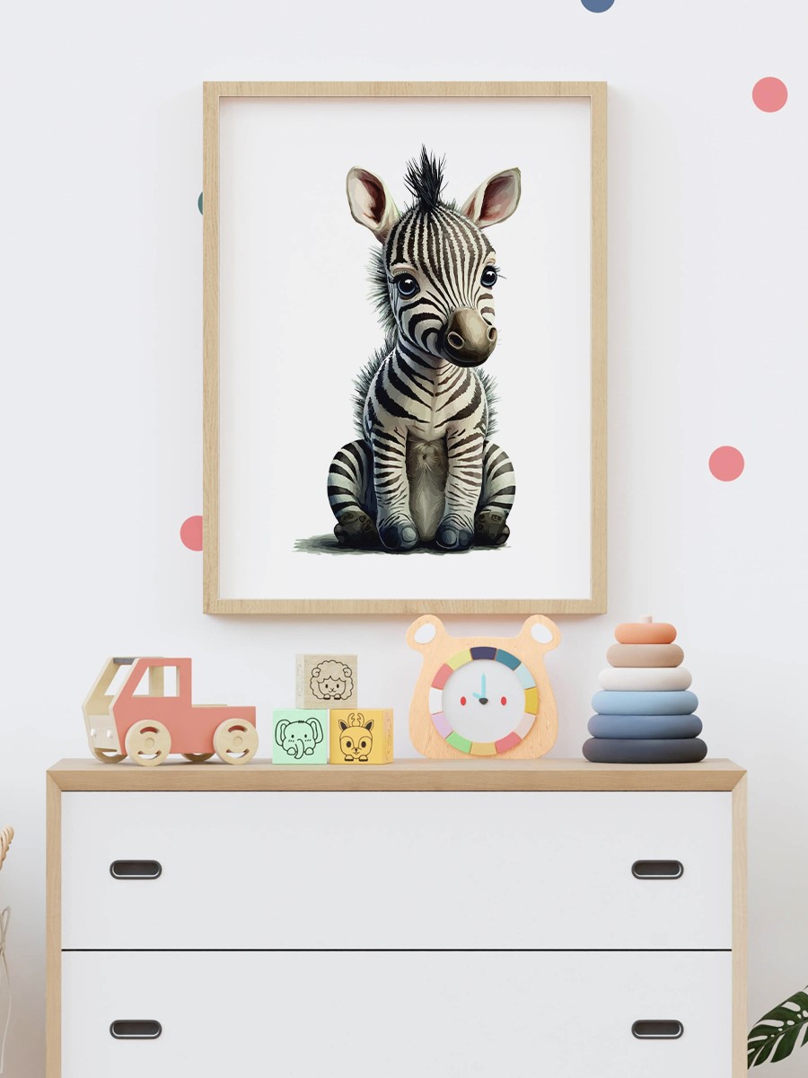 Bebek Zebra Çocuk Odası Duvar Poster, Bebek Odası, Dekoratif Poster Çerçevesiz