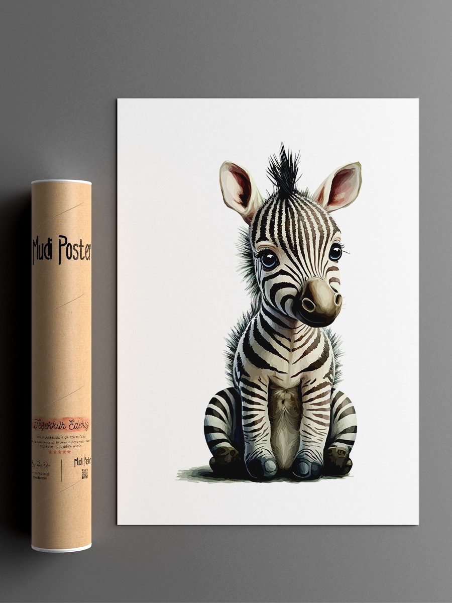 Bebek Zebra Çocuk Odası Duvar Poster, Bebek Odası, Dekoratif Poster Çerçevesiz