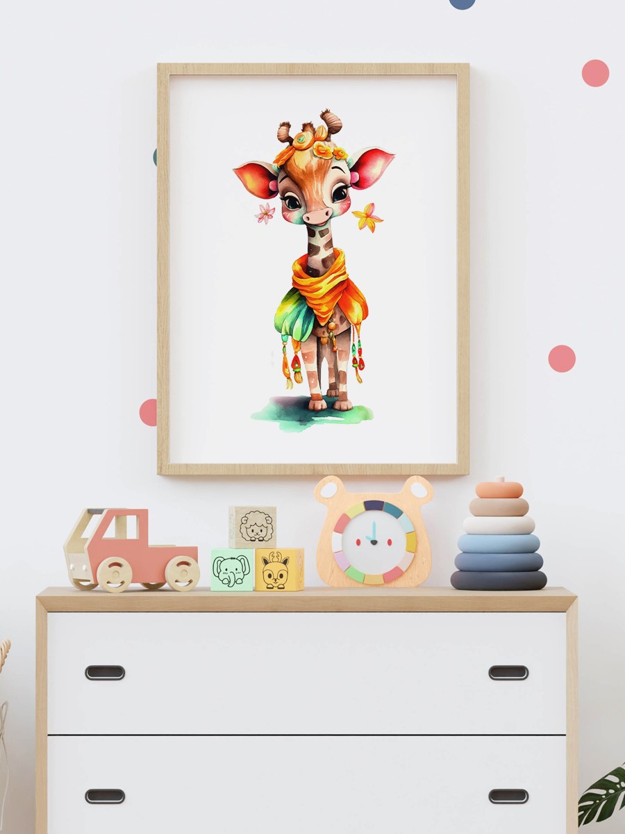 Bebek Zürafa Çocuk Odası Duvar Poster, Bebek Odası, Dekoratif Poster Çerçevesiz