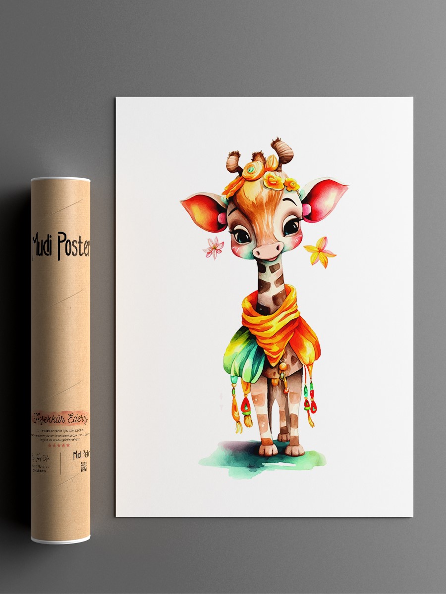 Bebek Zürafa Çocuk Odası Duvar Poster, Bebek Odası, Dekoratif Poster Çerçevesiz
