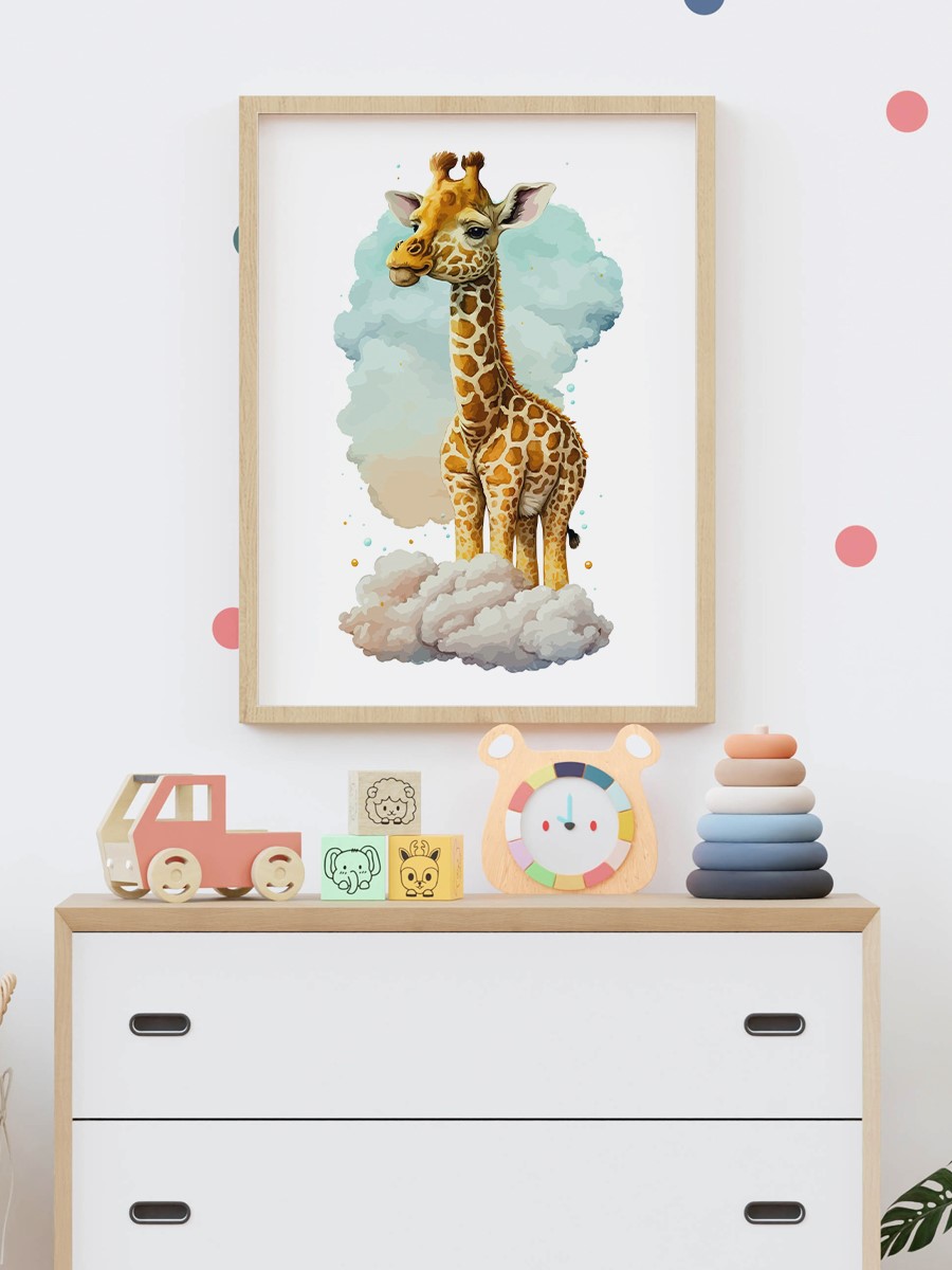 Bebek Zürafa Çocuk Odası Duvar Poster, Bebek Odası, Dekoratif Poster Çerçevesiz
