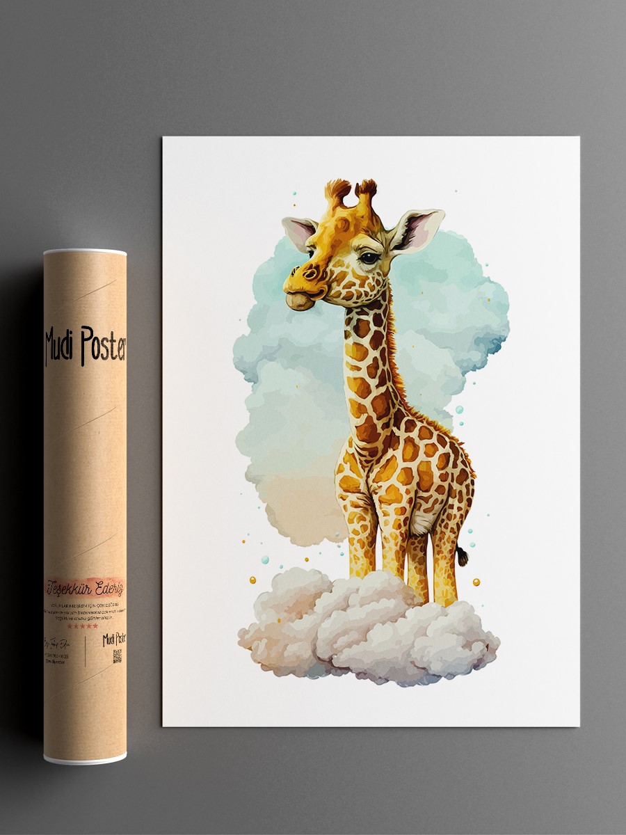 Bebek Zürafa Çocuk Odası Duvar Poster, Bebek Odası, Dekoratif Poster Çerçevesiz