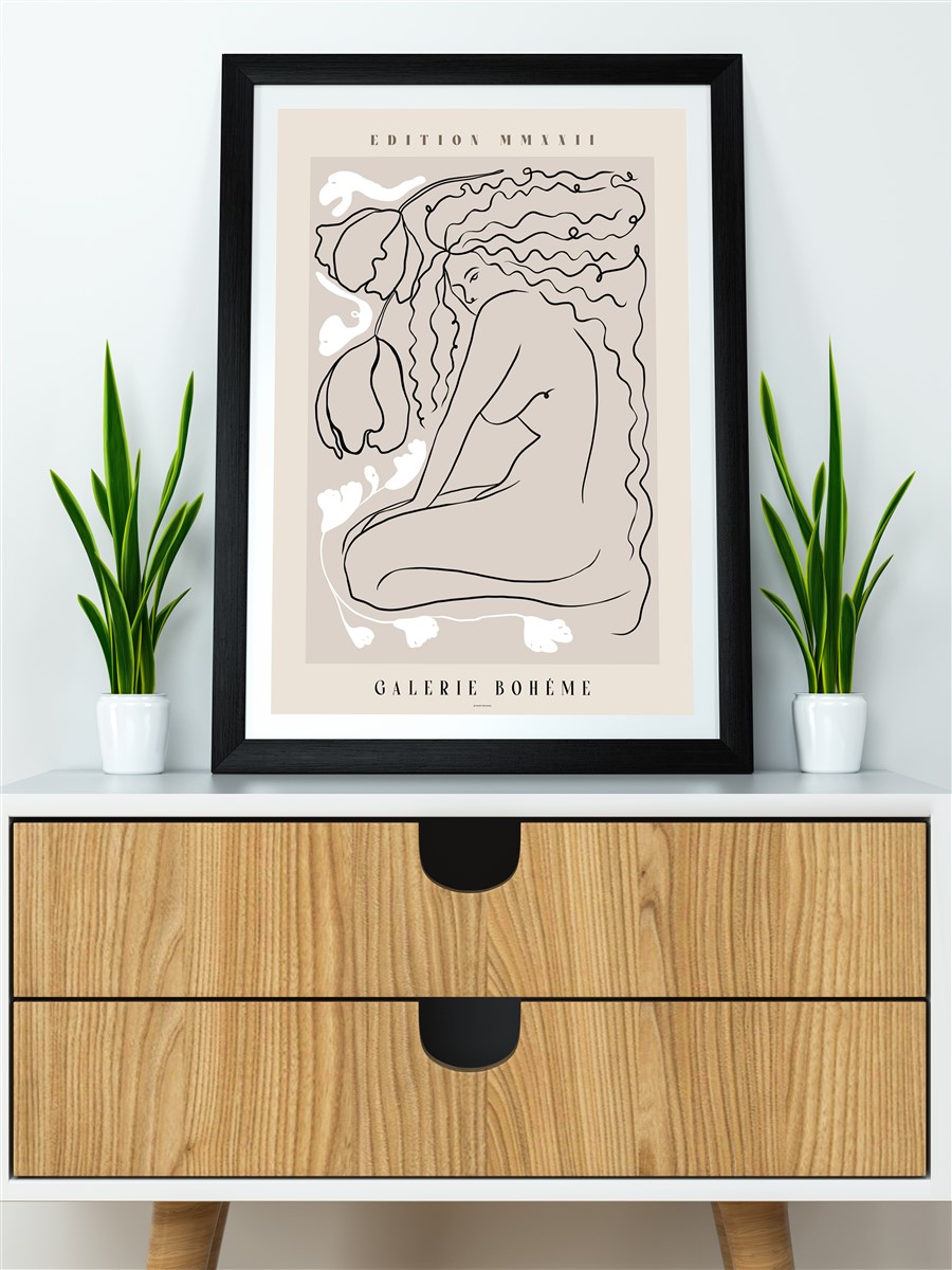 Bohem Çizgili Kadın Modern Poster Çerçevesiz Duvar Tablosu Sanatsal Poster