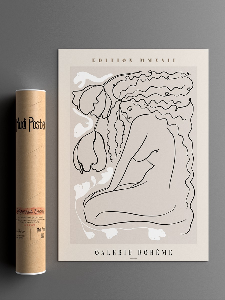 Bohem Çizgili Kadın Modern Poster Çerçevesiz Duvar Tablosu Sanatsal Poster