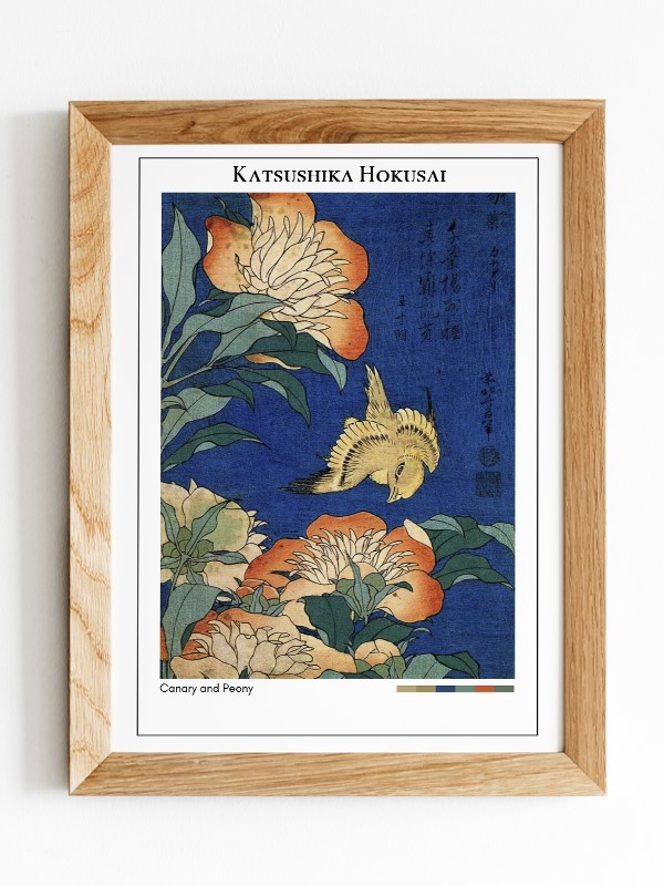 Katsushika Hokusai Canary and Peony Poster