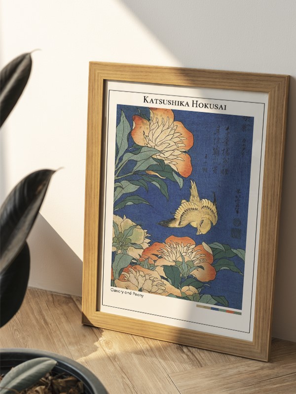 Katsushika Hokusai Canary and Peony Poster