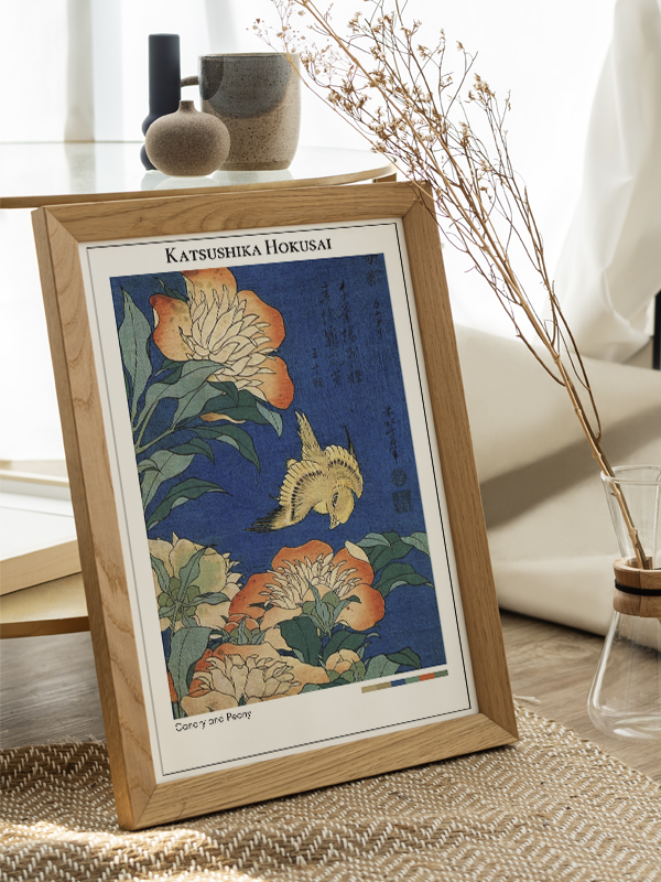 Katsushika Hokusai Canary and Peony Poster