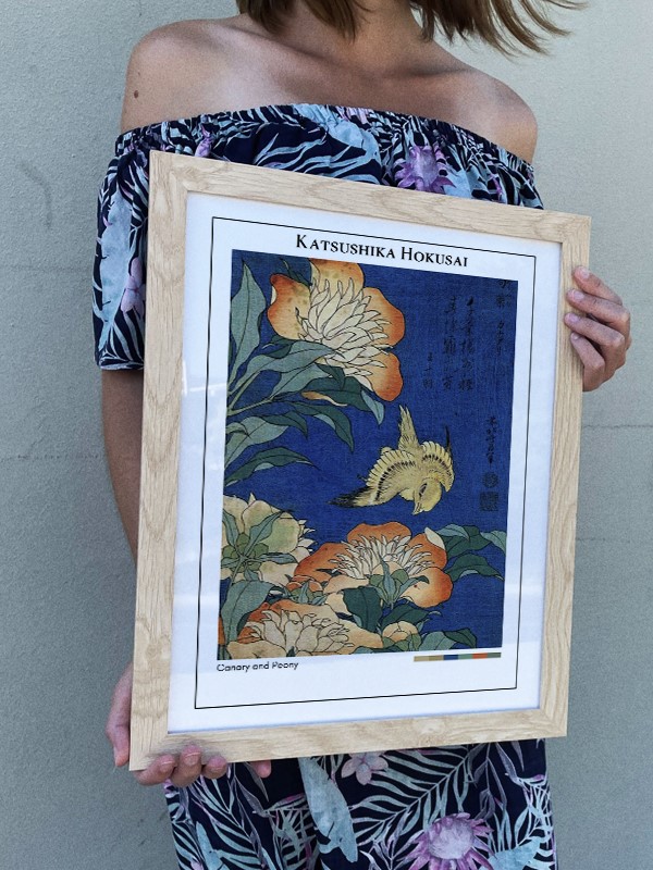 Katsushika Hokusai Canary and Peony Poster