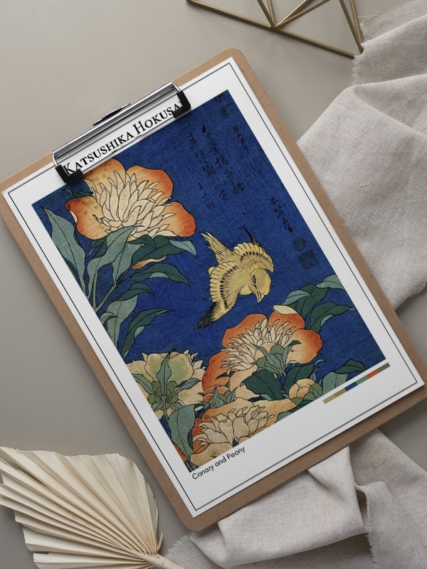 Katsushika Hokusai Canary and Peony Poster