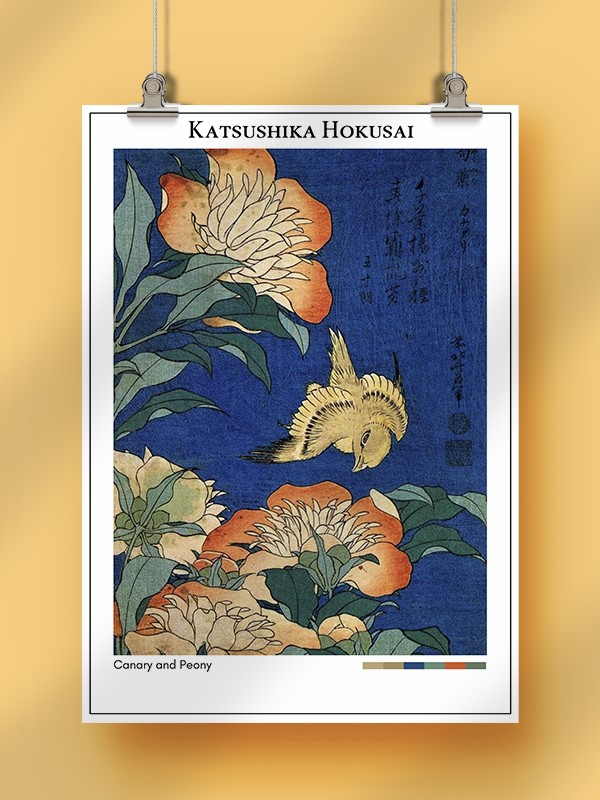 Katsushika Hokusai Canary and Peony Poster