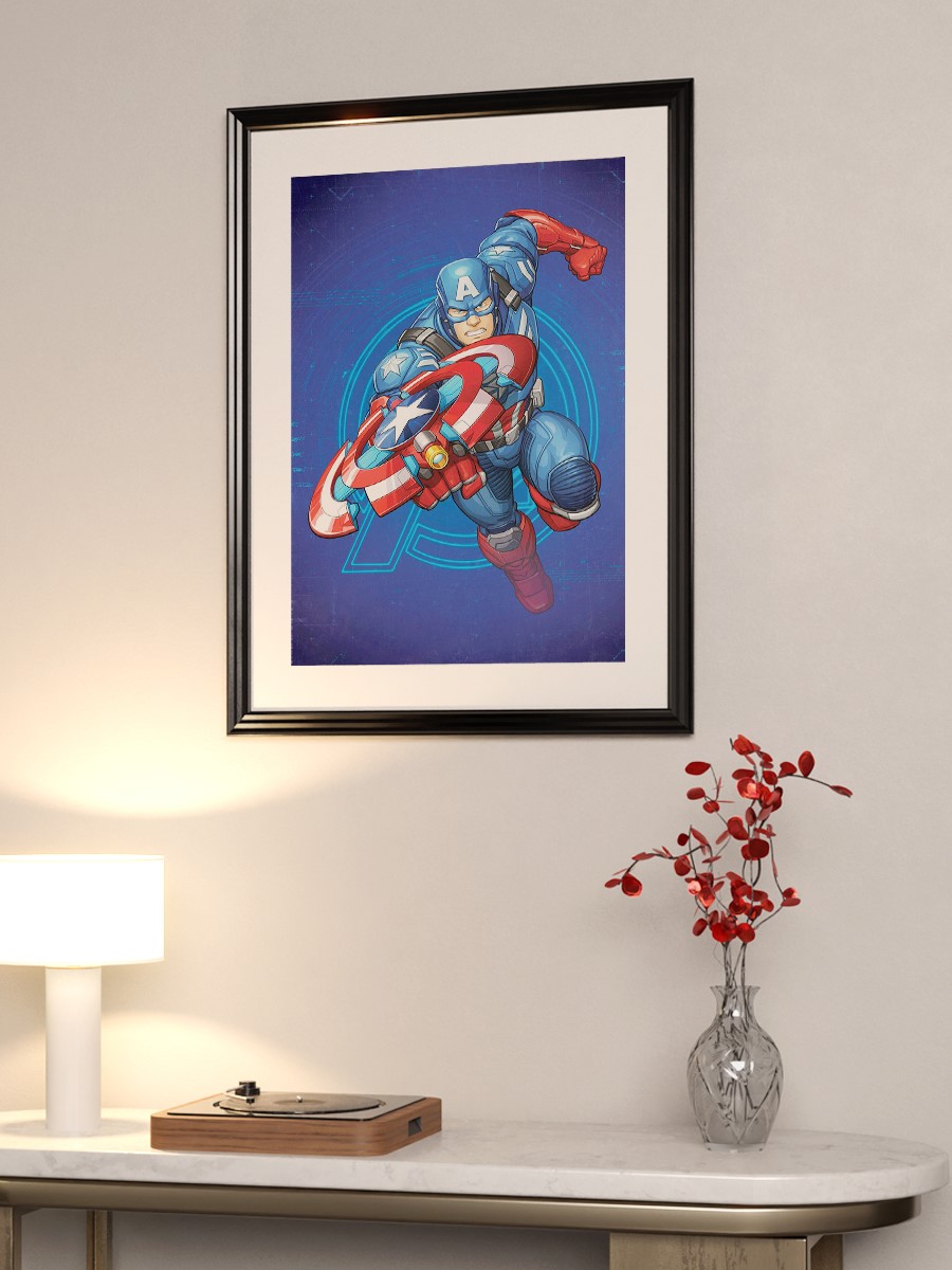 Cap America Action Pose Poster, Çerçevesiz Tv Film Poster