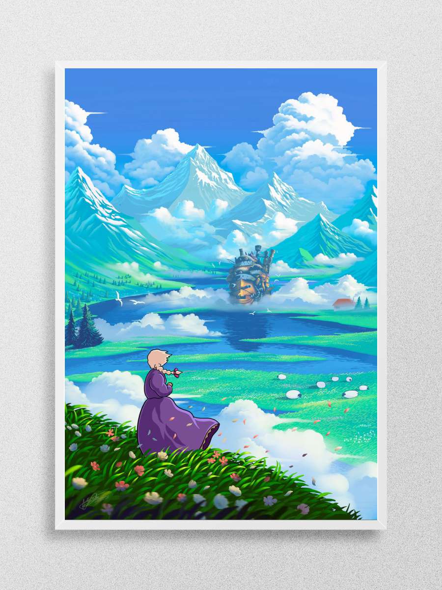Castle and mountains Anime Poster Çerçevesiz Yüksek Kalite Anime Duvar Poster
