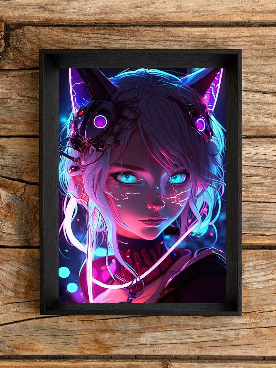 Cat Girl Blue Neon Anime Anime Poster Çerçevesiz Yüksek Kalite Anime Duvar Poster