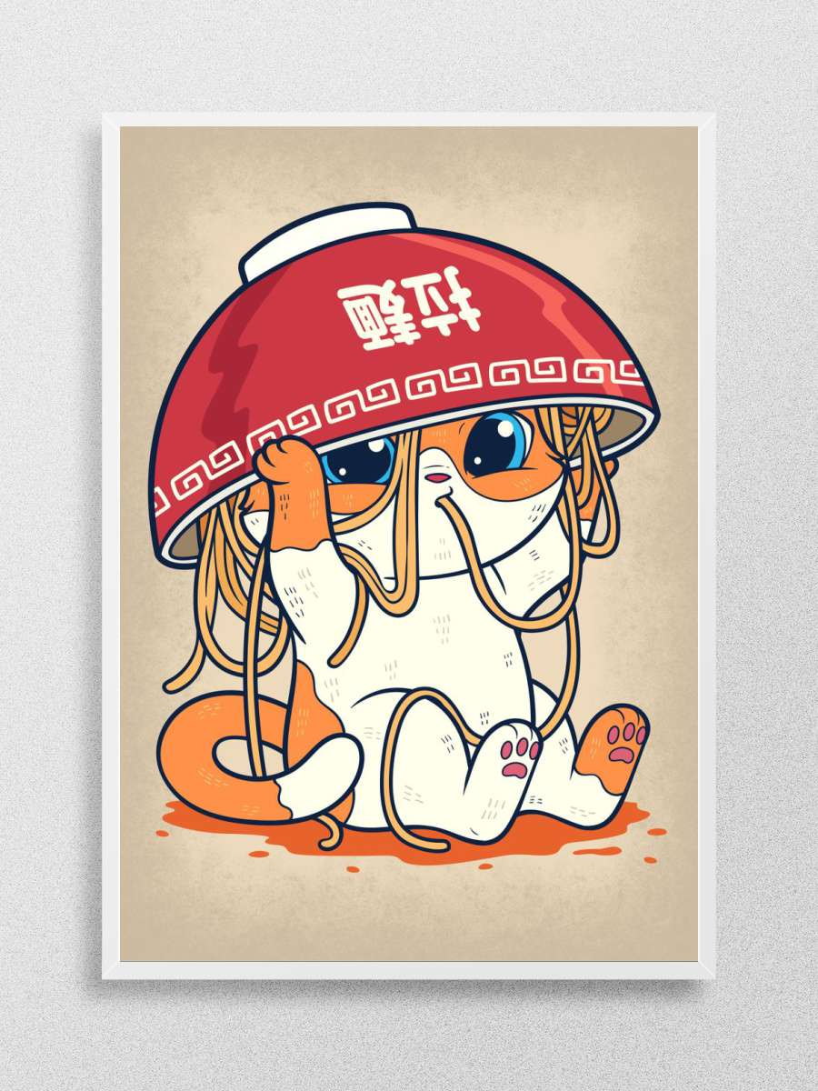 Cat Wearing Ramen Bowl Anime Poster Çerçevesiz Yüksek Kalite Anime Duvar Poster