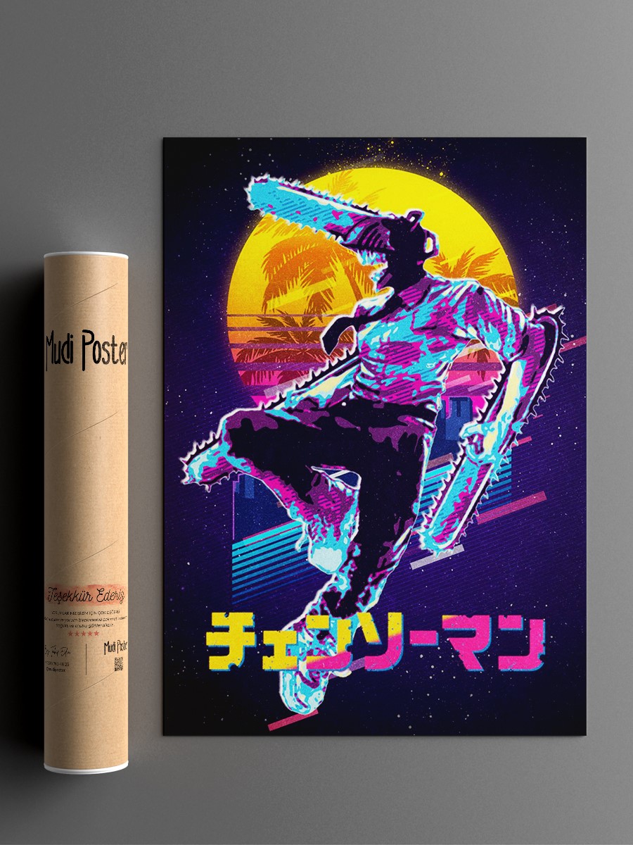 Chainsaw Man Retro Anime Poster Çerçevesiz Yüksek Kalite Anime Duvar Poster