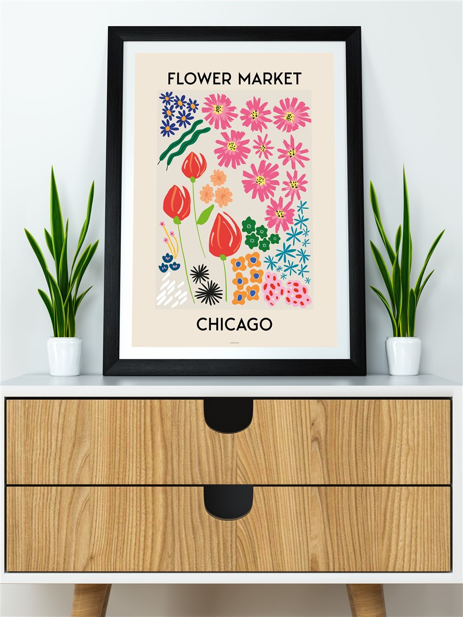 Chicago Soyut Çiçek Modern Poster Çerçevesiz Duvar Tablosu Sanatsal Poster