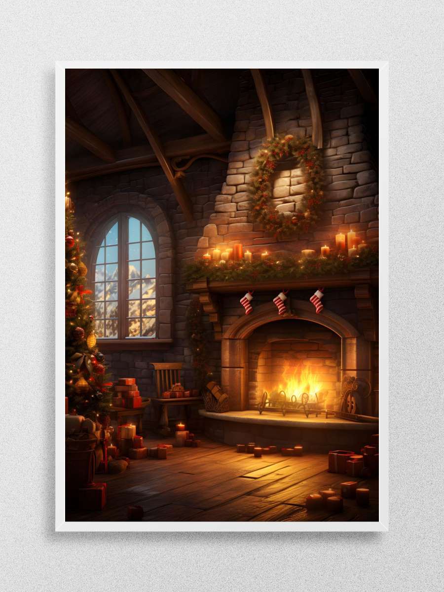 Christmas fireplace Anime Poster Çerçevesiz Yüksek Kalite Anime Duvar Poster
