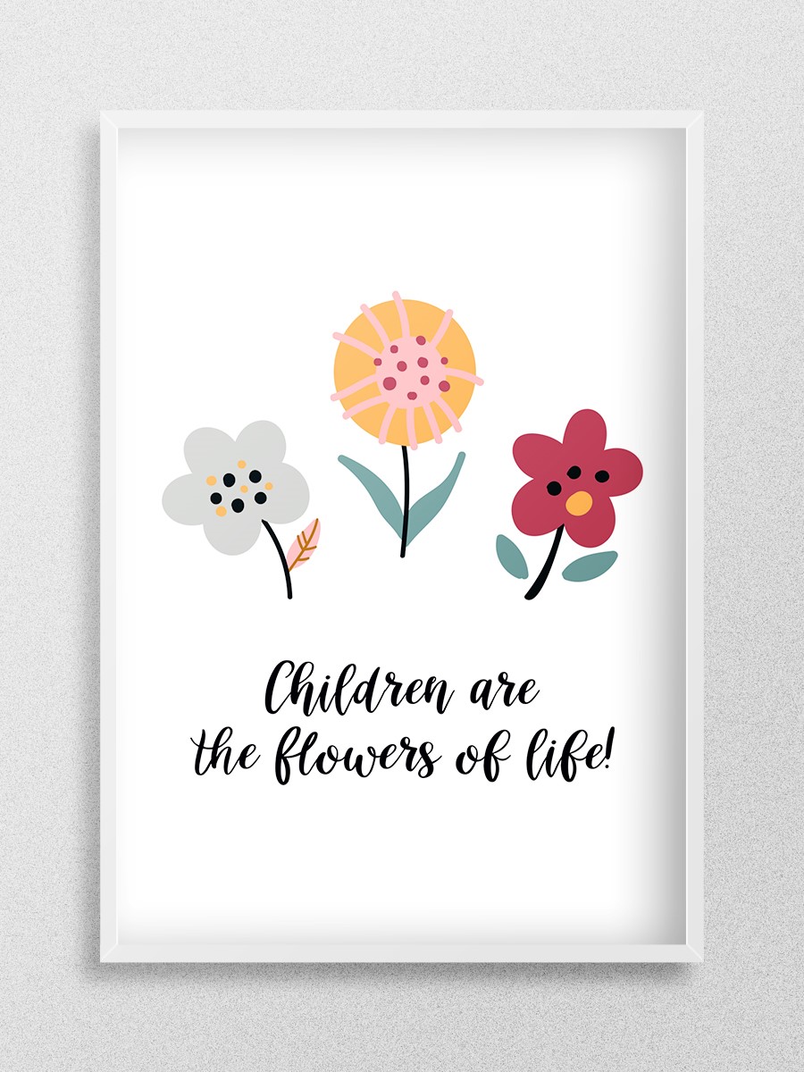 Çiçekler Çocuk Odası Duvar Poster, Bebek Odası, Dekoratif Poster Çerçevesiz
