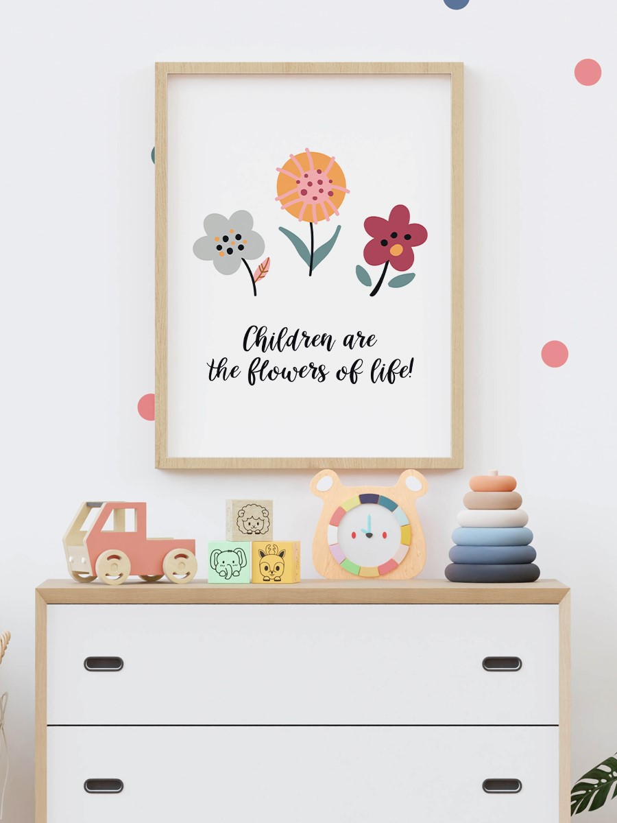 Çiçekler Çocuk Odası Duvar Poster, Bebek Odası, Dekoratif Poster Çerçevesiz