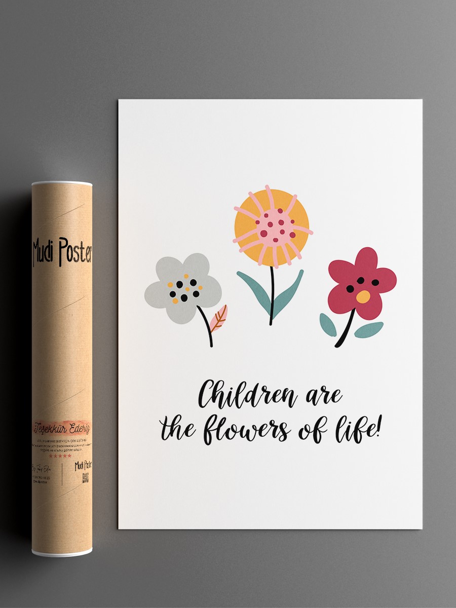 Çiçekler Çocuk Odası Duvar Poster, Bebek Odası, Dekoratif Poster Çerçevesiz