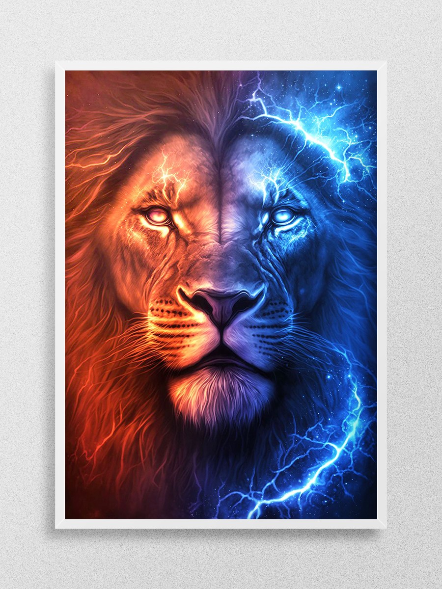 Colorful Galaxy Lion Poster, Çerçevesiz Tv Film Poster