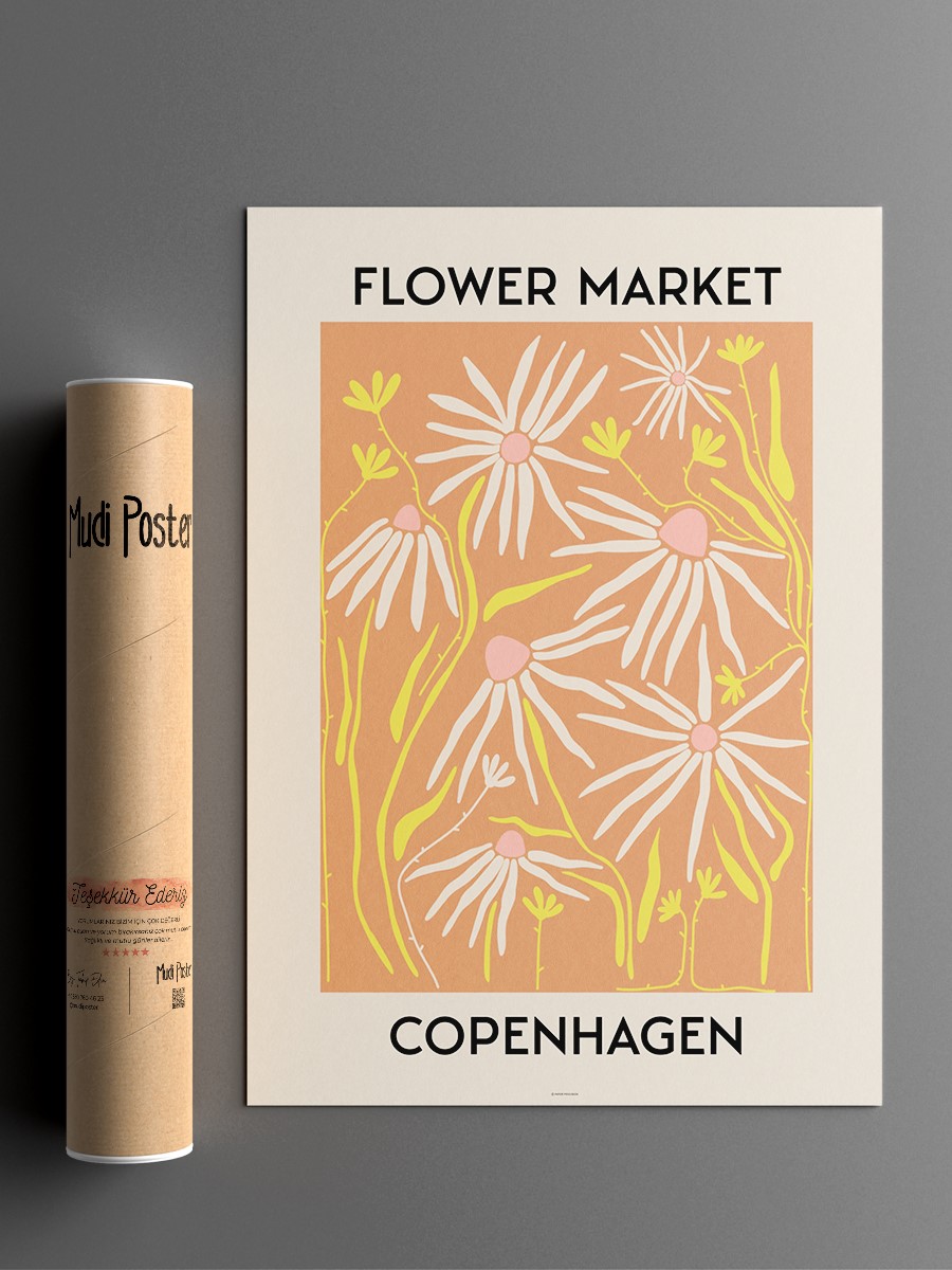 Copenhagen Soyut Çiçek Modern Poster Çerçevesiz Duvar Tablosu Sanatsal Poster
