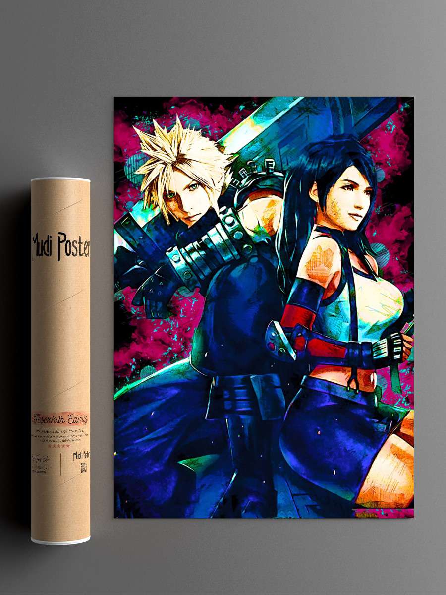 coud and tifa ff7 Anime Poster Çerçevesiz Yüksek Kalite Anime Duvar Poster