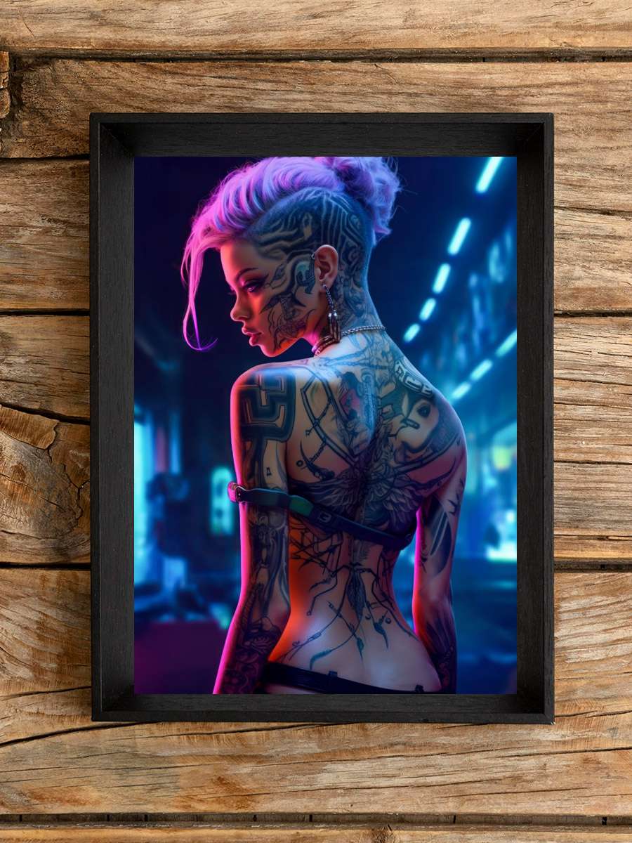 Cyberpunk Girl with Tattoo Anime Poster Çerçevesiz Yüksek Kalite Anime Duvar Poster