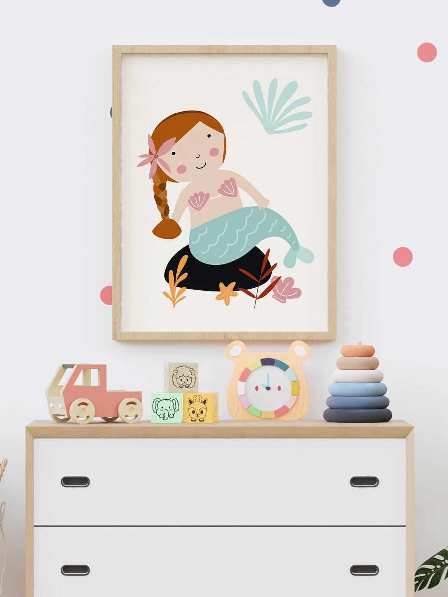 Deniz Kızı Çocuk Odası Duvar Poster, Bebek Odası, Dekoratif Poster Çerçevesiz