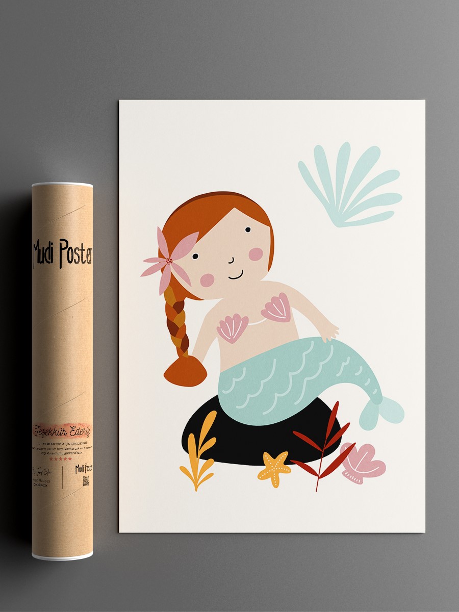 Deniz Kızı Çocuk Odası Duvar Poster, Bebek Odası, Dekoratif Poster Çerçevesiz