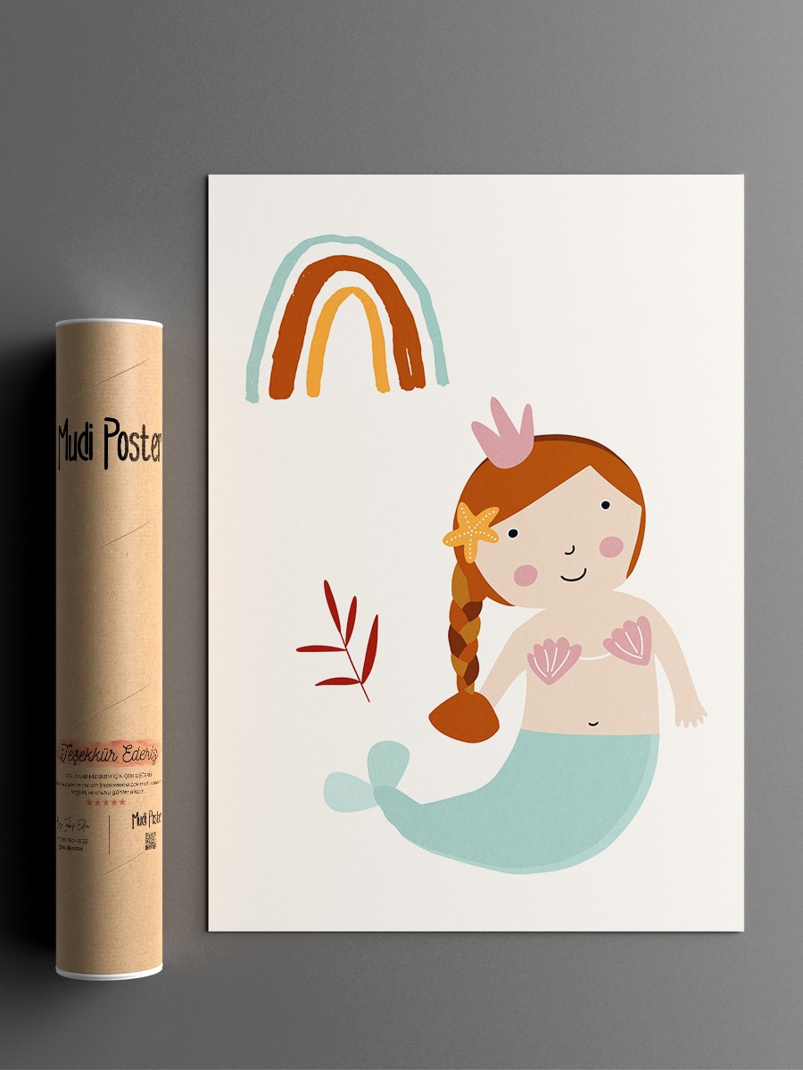 Deniz Kızı Çocuk Odası Duvar Poster, Bebek Odası, Dekoratif Poster Çerçevesiz