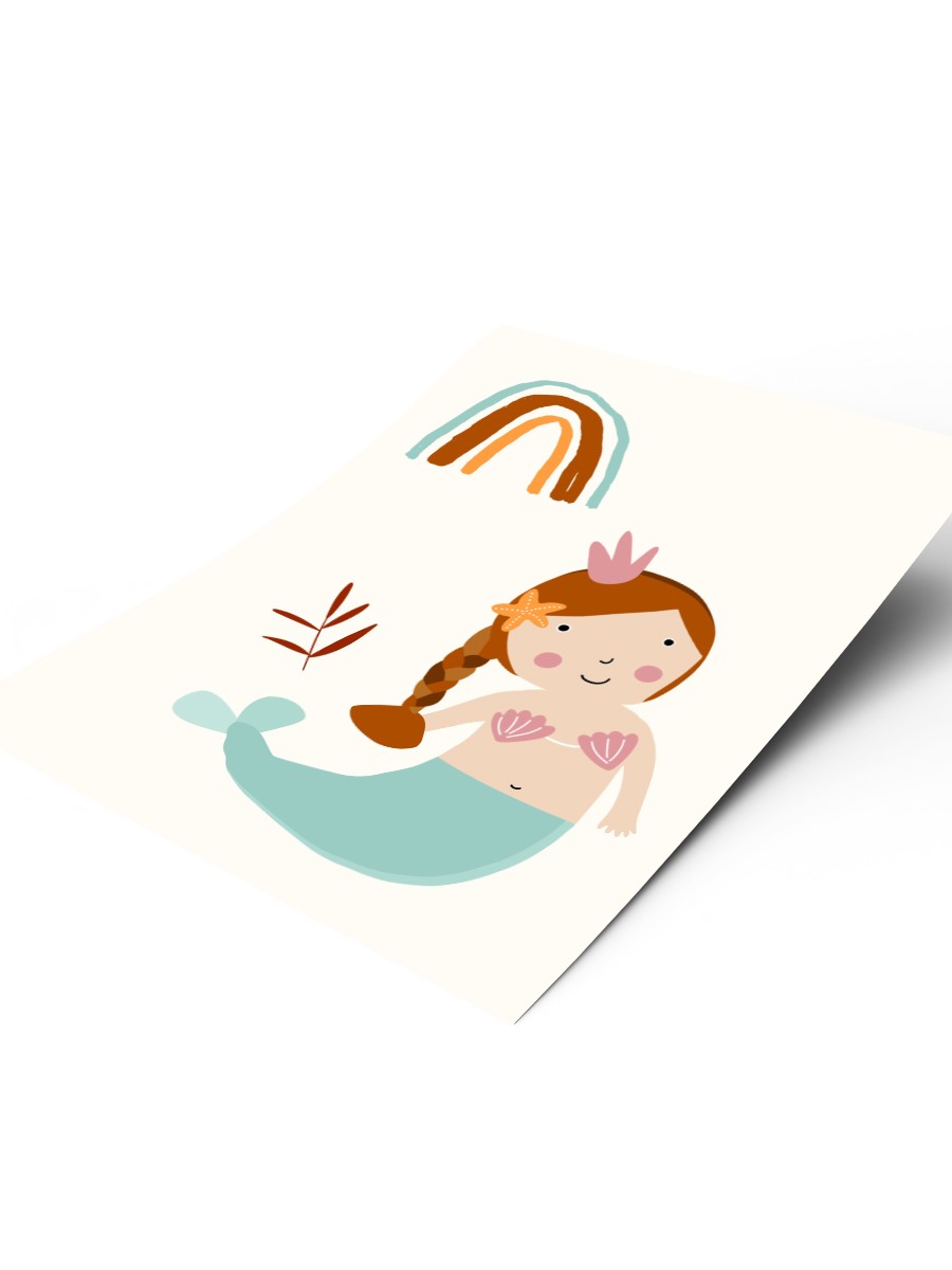 Deniz Kızı Çocuk Odası Duvar Poster, Bebek Odası, Dekoratif Poster Çerçevesiz